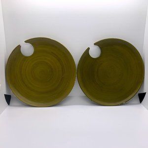 Bamboo Appetizer Wine Holder Plates, Set of 2
